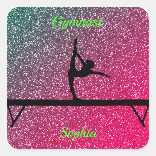 Gymnastiek Beam Watermelon Sparkle Vierkante Sticker (Voorkant)