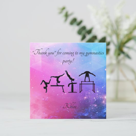 Gymnastiek Bedankt Card in roze / blauw (Staand voorkant)