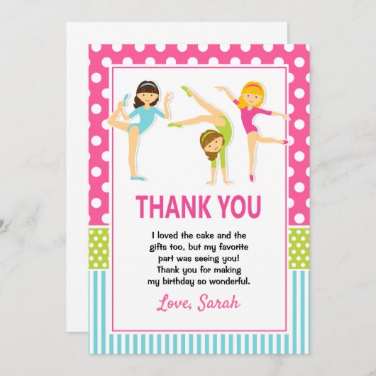 Gymnastiek Bedankt Card meisjes (Voorkant / Achterkant)