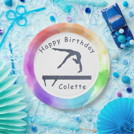 Gymnastiek Birthday Balance Bam Waterverf Splash Papieren Bordje (Feest)
