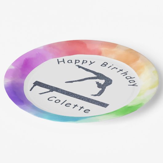 Gymnastiek Birthday Balance Bam Waterverf Splash Papieren Bordje (Gekanteld)