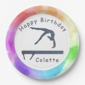 Gymnastiek Birthday Balance Bam Waterverf Splash Papieren Bordje (Voorkant)