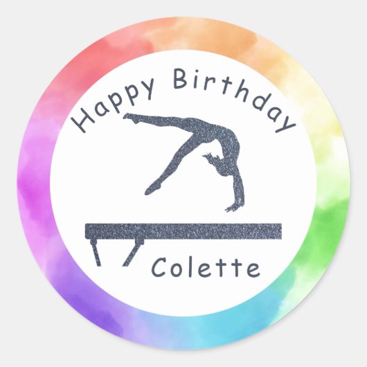 Gymnastiek Birthday Balance Bam Waterverf Splash Ronde Sticker (Voorkant)