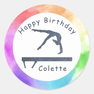 Gymnastiek Birthday Balance Bam Waterverf Splash Ronde Sticker