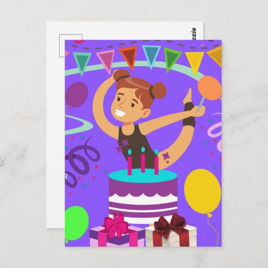 Gymnastiek Birthday Party Briefkaart (Voorkant / Achterkant)