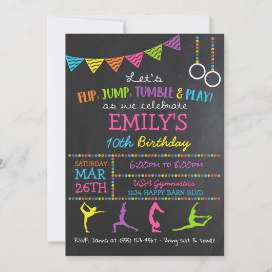 Gymnastiek Birthday Party Invitations Gymnast Flip Kaart (Voorkant)