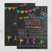 Gymnastiek Birthday Party Invitations Gymnast Flip Kaart (Voorkant / Achterkant)
