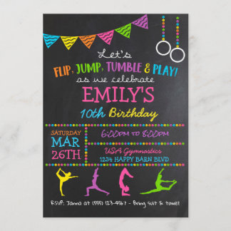 Gymnastiek Birthday Party Invitations Gymnast Flip Kaart