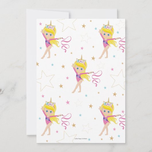 Gymnastiek Birthday Party Unicorn Blonde Girl Kaart (Achterkant)