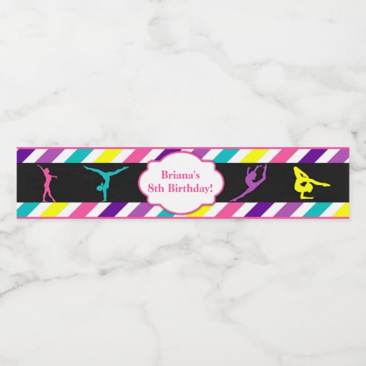 Gymnastiek Birthday Party Waterfles Etiket (Enkel label)
