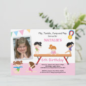 Gymnastiek Birthday Uitnodiging Roze Gym Partij (Staand voorkant)