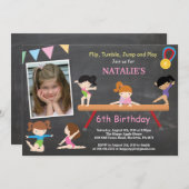 Gymnastiek Birthday Uitnodiging Roze Gym Partij (Voorkant / Achterkant)