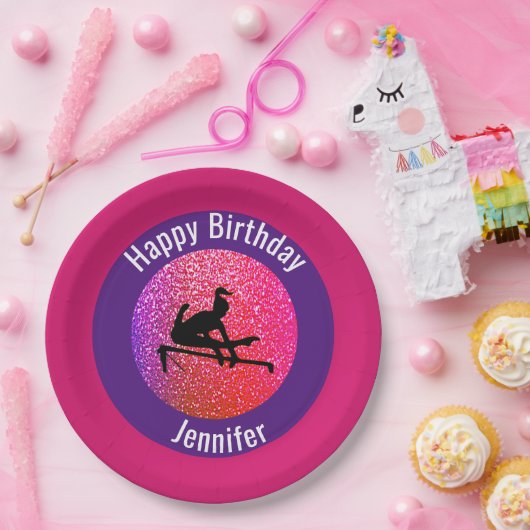 Gymnastiek Birthday Uneven Bars Sparkle Papieren Bordje (Feest)