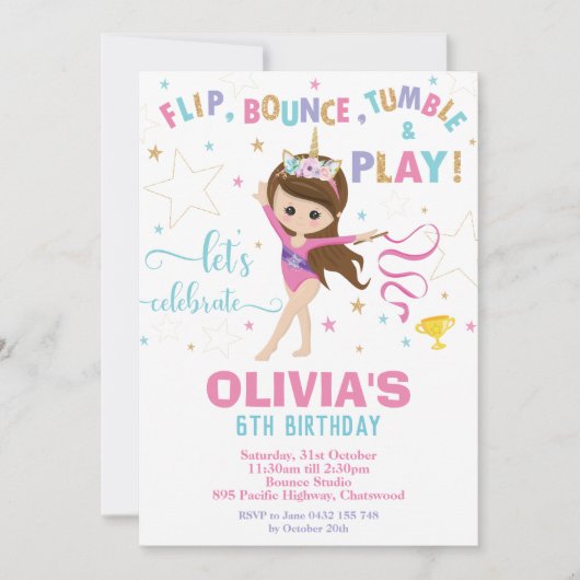 Gymnastiek Birthday Unicorn Girl Gymnastics Party Kaart (Voorkant)