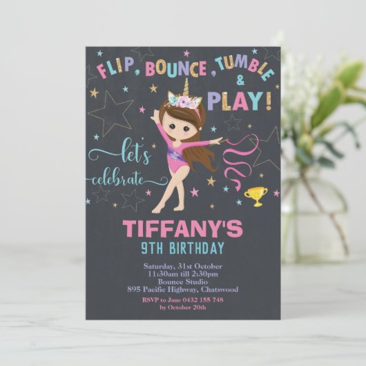 Gymnastiek Birthday Unicorn Girl Gymnastics Party Kaart (Staand voorkant)