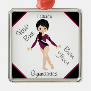 Gymnastiek Black Hair, bruine ogen, Bourgogne Leo Metalen Ornament