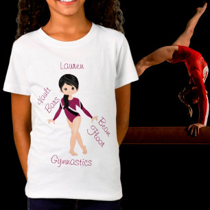Gymnastiek Black Hair, bruine ogen, Bourgogne Leo T-shirt