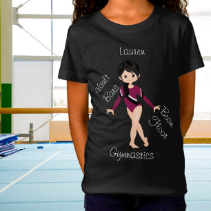 Gymnastiek Black Hair, bruine ogen, Bourgogne Leo T-shirt