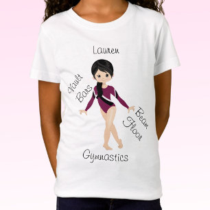 Gymnastiek Black Hair, bruine ogen, Bourgogne Leo T-shirt