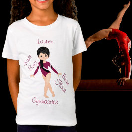 Gymnastiek Black Hair, bruine ogen, Bourgogne Leo T-shirt