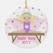 Gymnastiek Blond Haar Gymnast Custom Gift Keramisch Ornament (Achterkant)