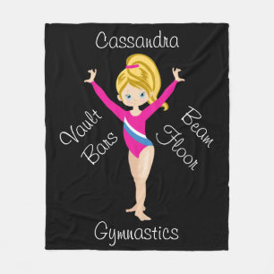 Gymnastiek Blonde, blauwe ogen, roze leotard Fleece Deken