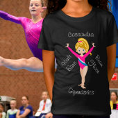 Gymnastiek Blonde, blauwe ogen, roze leotard T-shirt