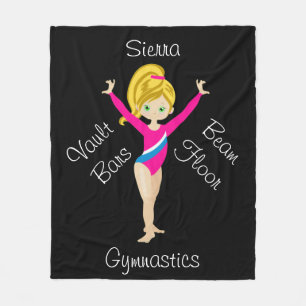 Gymnastiek Blonde, groene ogen, roze leotard Fleece Deken