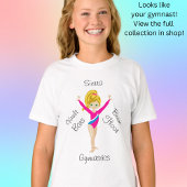 Gymnastiek Blonde, groene ogen, roze leotard T-shirt