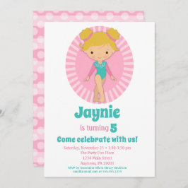 Gymnastiek - Blonde Gymnast Pink Birthday Party Kaart