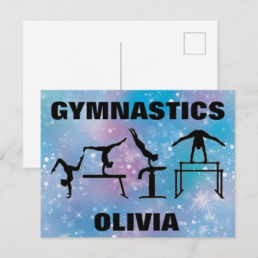 Gymnastiek Blue Glam Briefkaart (Voorkant / Achterkant)
