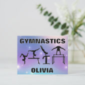 Gymnastiek Briefkaart Paarse Turquoise (Staand voorkant)