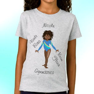 Gymnastiek Brunette, Bruin Eyes, Blauwe Leotard T-shirt