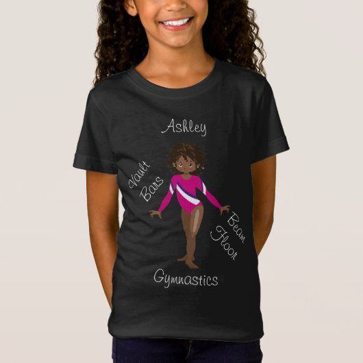 Gymnastiek Brunette, Bruin Eyes, Roze Leotard T-shirt (Voorkant)