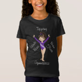 Gymnastiek Brunette, bruine ogen, Paarse leotard T-shirt (Voorkant)
