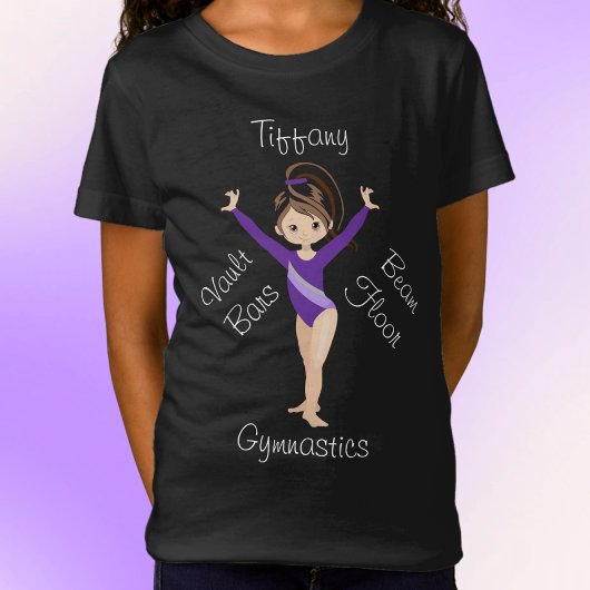 Gymnastiek Brunette, bruine ogen, Paarse leotard T-shirt