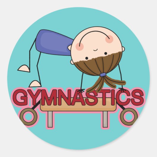 GYMNASTIEK - Brunette Meisje Balans Beam T-shirts Ronde Sticker (Voorkant)