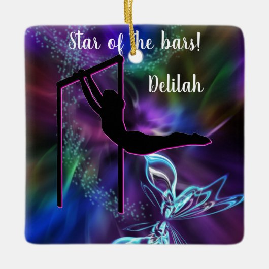 Gymnastiek Butterfly Star van de Bars Personalized Keramisch Ornament (Voorkant)