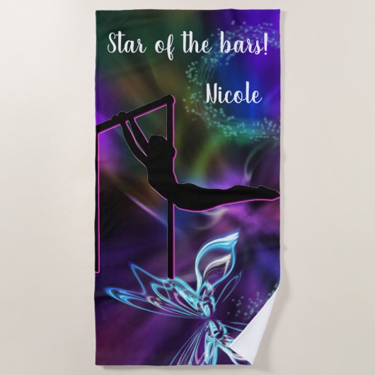 Gymnastiek Butterfly Star van de Bars Personalized Strandlaken (Voorkant)
