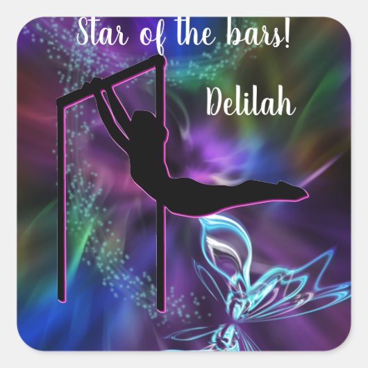 Gymnastiek Butterfly Star van de Bars Personalized Vierkante Sticker (Voorkant)