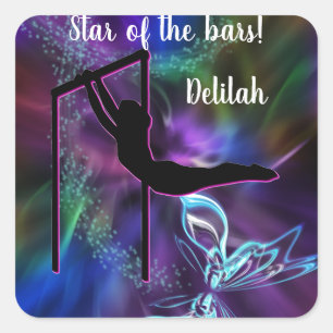 Gymnastiek Butterfly Star van de Bars Personalized Vierkante Sticker