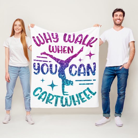 Gymnastiek Cartwheel Magenta Paarse Turquoise Fleece Deken (In situ)