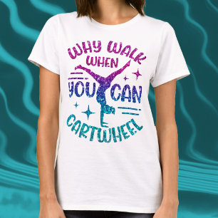 Gymnastiek Cartwheel Magenta Paarse Turquoise T-shirt