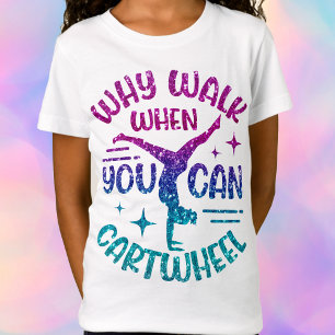 Gymnastiek Cartwheel Magenta Paarse Turquoise T-shirt