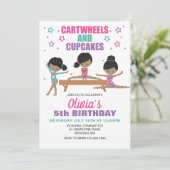 Gymnastiek Cartwheels en Cupcakes Birthday Invita Kaart (Staand voorkant)