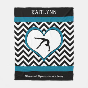 Gymnastiek Chevron Heart met monogram in zwart Fleece Deken