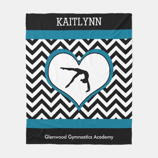 Gymnastiek Chevron Heart met monogram in zwart Fleece Deken (Voorkant)