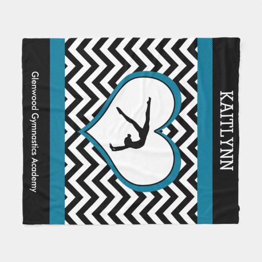 Gymnastiek Chevron Heart met monogram in zwart Fleece Deken (Voorkant (Horizontaal))