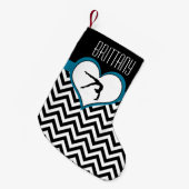 Gymnastiek Chevron Heart met monogram in zwart Kleine Kerstsok (Voorkant (Hangend))