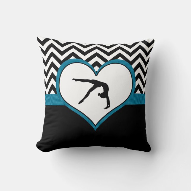 Gymnastiek Chevron Heart met monogram in zwart Kussen (Voorkant)